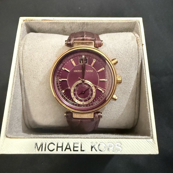 Women’s Michael Kors Burgundy and Gold Chronograph Watch - Picture 1 of 6